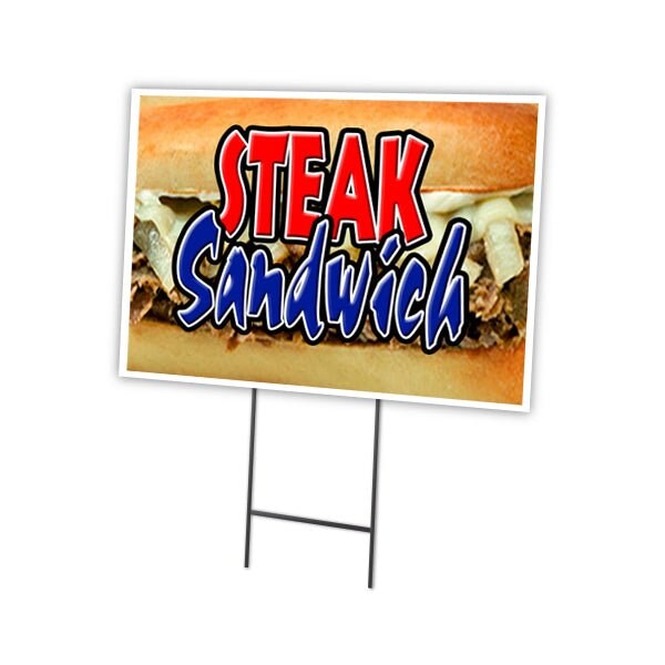 Steak Sandwich Yard Sign & Stake outdoor plastic coroplast window, C-1824-DS-Steak Sandwich